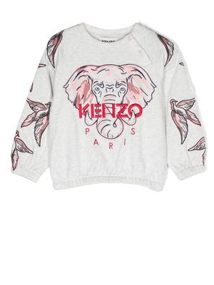 Kenzo Kids elephant-embroidered long-sleeve sweatshirt - Neutrals