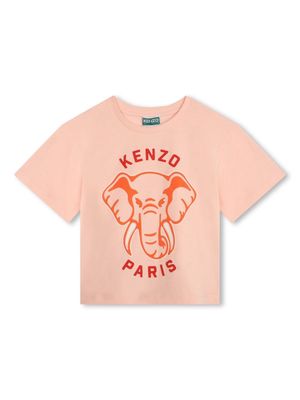 Kenzo Kids Elephant-embroidered organic cotton T-shirt - Pink