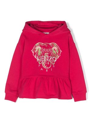 Kenzo Kids elephant-embroidery ruffled hoodie - Pink