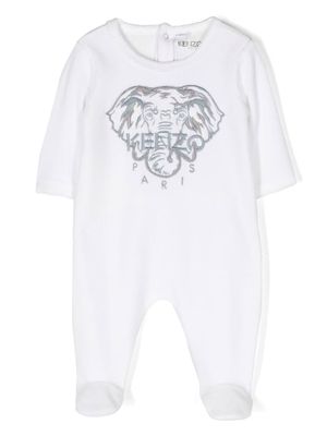 Kenzo Kids elephant embroidery velvet pajamas - White
