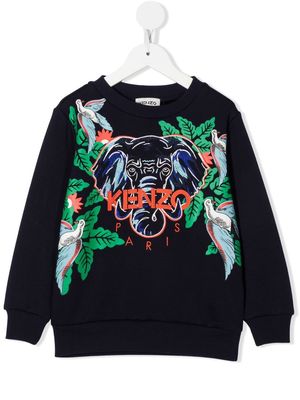 Kenzo Kids Elephant-motif embroidered sweatshirt - Blue