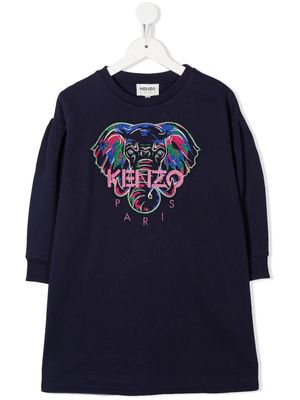 Kenzo Kids Elephant-motif sweatshirt dress - Blue