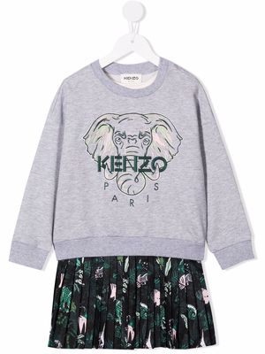 Kenzo Kids elephant-print cotton dress - Grey