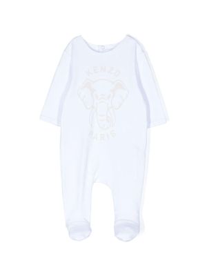 Kenzo Kids Elephant-print cotton romper - White