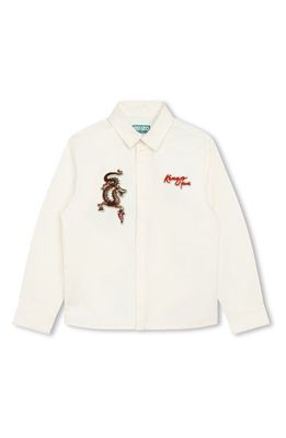 KENZO Kids' Embroidered Dragon Cotton Twill Button-Up Shirt in Ivory