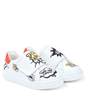 Kenzo Kids Embroidered leather sneakers