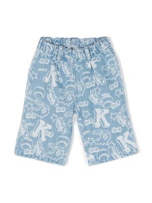 Kenzo Kids embroidered-logo cotton jeans - Blue
