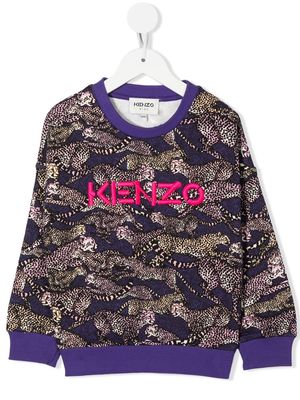 Kenzo Kids embroidered-logo printed sweatshirt - Purple