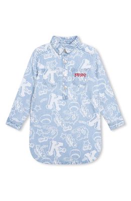 KENZO Kids' Embroidered Long Sleeve Denim Shirtdress in Blue/Bleach
