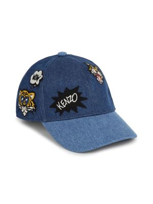 Kenzo Kids embroidered-motif denim cap - Blue