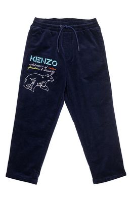 KENZO Kid's Embroidered Stretch Cotton Drawstring Pants in Electric Blue
