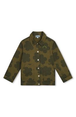 KENZO Kids' Floral Cotton Stretch Twill Snap-Up Shirt Jacket in Khaki