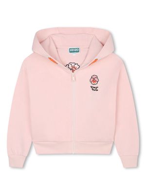 Kenzo Kids floral-embroidered cotton hoodie - Pink