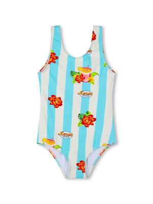 Kenzo Kids floral-motif striped swimsuit - White