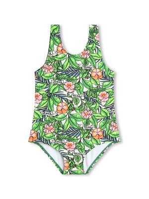 Kenzo Kids floral-motif U-neck swimsuit - Green
