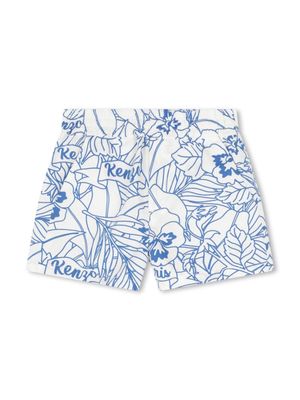 Kenzo Kids floral-print cotton shorts - White