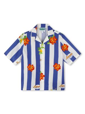 Kenzo Kids floral-print striped cotton shirt - Neutrals