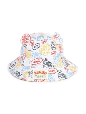 Kenzo Kids graphic-print cotton bucket hat - Neutrals