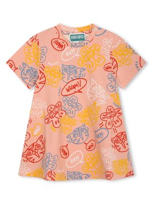 Kenzo Kids graphic-print cotton dress - Neutrals