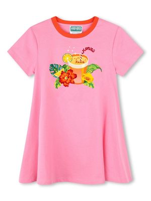 Kenzo Kids graphic-print organic cotton dress - Pink