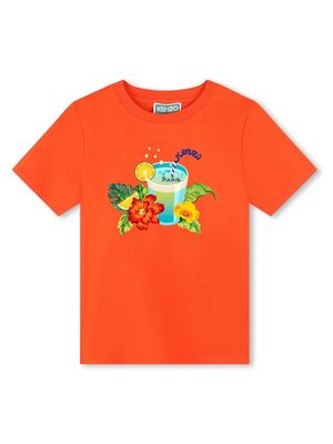 Kenzo Kids graphic-print organic-cotton T-shirt - Orange