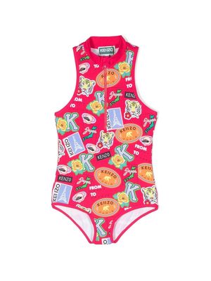 Kenzo Kids graphic-print zip-up swimsuit - Pink