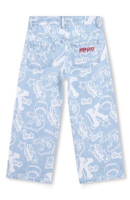 KENZO Kids' Graphic Straight Leg Jeans in Z74-Bleach