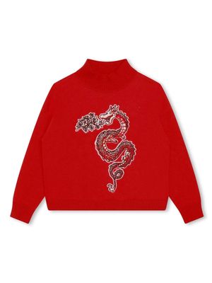 Kenzo Kids high-neck intarsia-knit logo jumper - Red