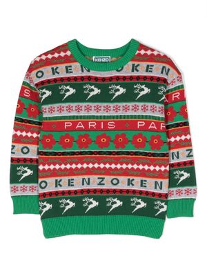 Kenzo Kids Holiday jacquard-pattern jumper - Green