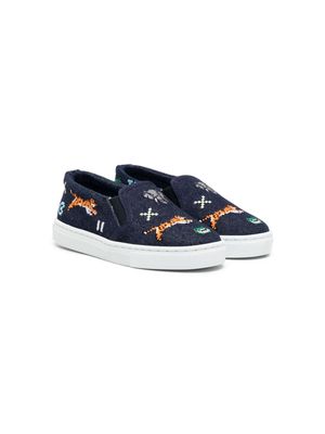 Kenzo Kids Jungle Game pixel-embroidered canvas sneakers - Blue