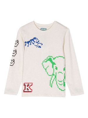 Kenzo Kids Jungle Game-print cotton T-shirt - White