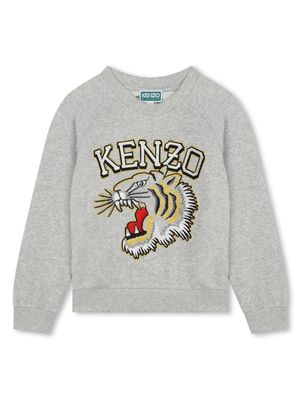 Kenzo Kids Kotora tiger-embroidered cotton sweatshirt - Grey