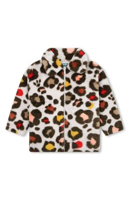 KENZO Kids' Leopard Print Faux Fur Coat in Stone