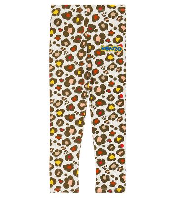 Kenzo Kids Leopard printed cotton-blend leggings