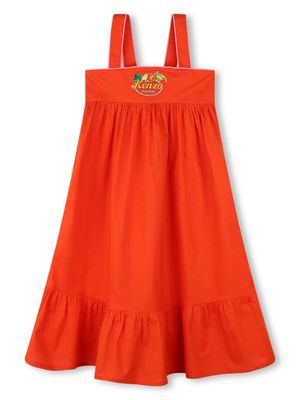 Kenzo Kids logo-appliqué flared dress - Orange