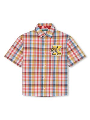 Kenzo Kids logo-embroidered check cotton shirt - Yellow