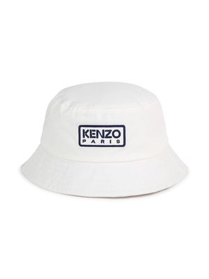 Kenzo Kids logo-embroidered cotton bucket hat - White