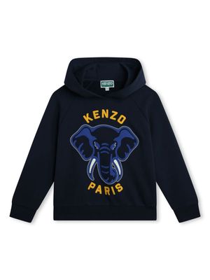 Kenzo Kids logo-embroidered cotton hoodie - Blue