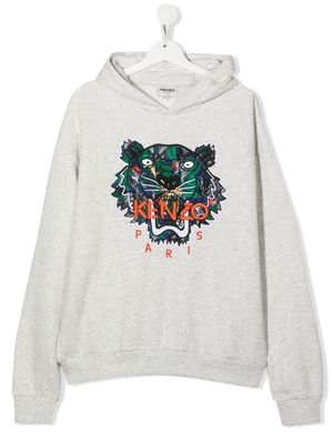 Kenzo Kids logo-embroidered cotton hoodie - Grey