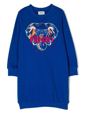 Kenzo Kids logo-embroidered cotton sweatshirt dress - Blue