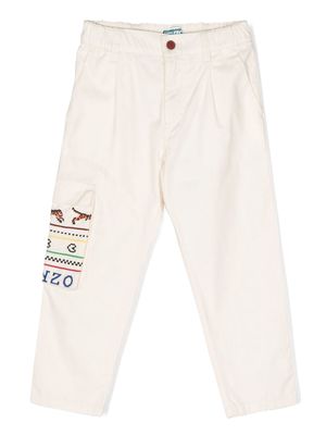 Kenzo Kids logo-embroidered cotton trousers - Neutrals