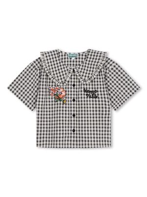 Kenzo Kids logo-embroidered gingham shirt - Grey