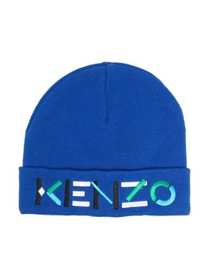 Kenzo Kids logo-embroidered knit beanie - Blue