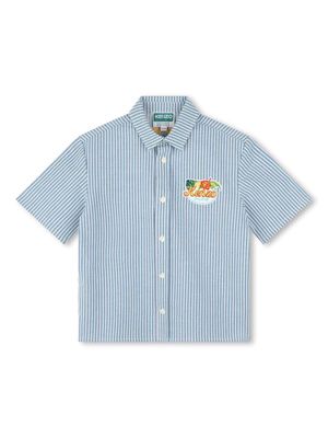 Kenzo Kids logo-embroidered striped cotton shirt - Blue