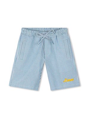 Kenzo Kids logo-embroidered striped cotton shorts - Neutrals