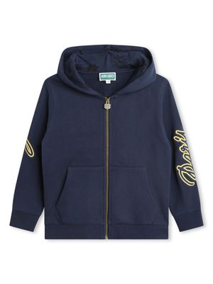 Kenzo Kids logo-embroidered zip-fastening cotton hoodie - Blue
