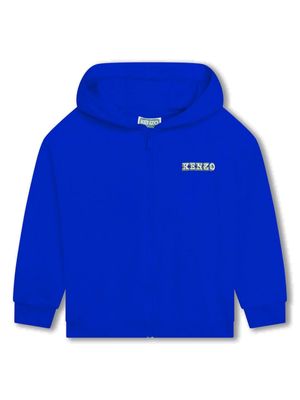 Kenzo Kids logo-embroidered zip-up hoodie - Blue