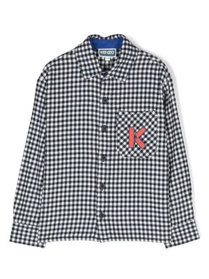 Kenzo Kids logo-patch check-print shirt - Blue