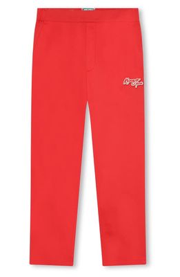 KENZO Kids' Logo Patch Cotton Twill Pants in Bright Red
