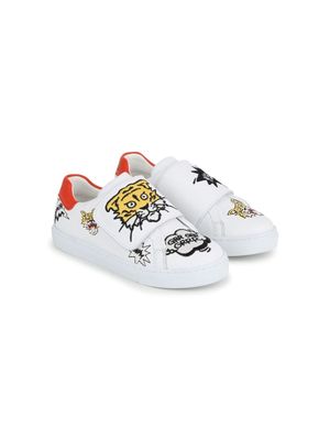 Kenzo Kids logo-patch leather sneakers - White